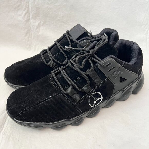 Fashion sneakers triple black faux suede Mercedes logo 46 lace up lightweight - Picture 3 of 9